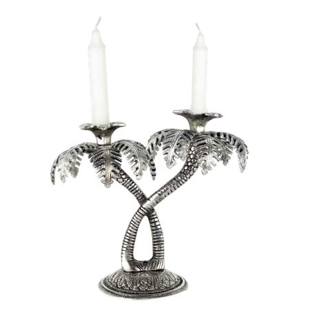 Silver Double Palm Tree Aluminium Candle Stand